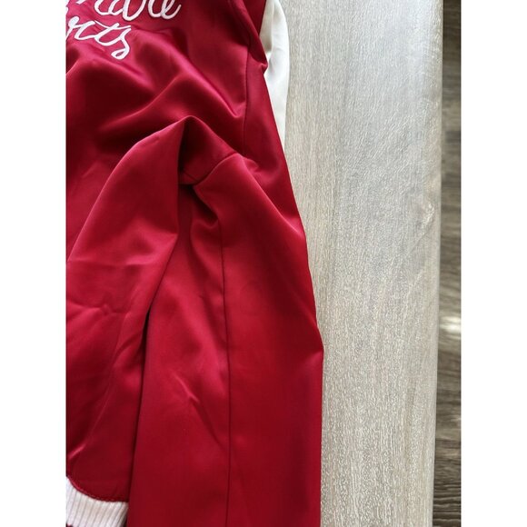 Maje Red Satin Floral Applique Bomber Jacket Size 38 - Picture 12 of 14